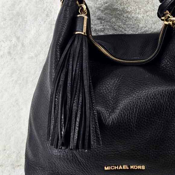 MICHAEL KORS Leather Hobo Shoulder Bag Tassel Chain Accent Crossbody Strap - Picture 2 of 13